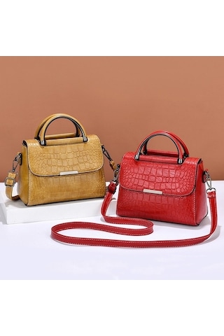 Shidai888 Taş Desen Bayan Tek Omuz Çantası Kahverengi