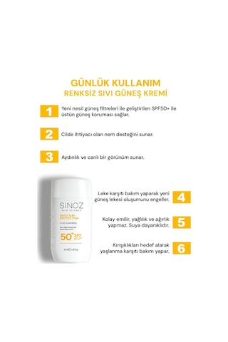 Sinoz Günlük Kullanım için Yüz Güneş Kremi SPF50+ 50 ML