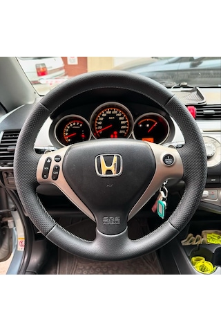 Honda Jazz Araca Özel Direksiyon Kılıfı Nokta Düz Siyah İp Siyah