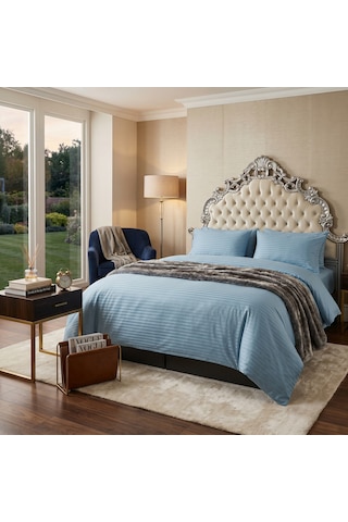 Goldroom Home Çizgili Pamuk Saten Çift Kişilik Nevresim Takımı Mint Yeşili