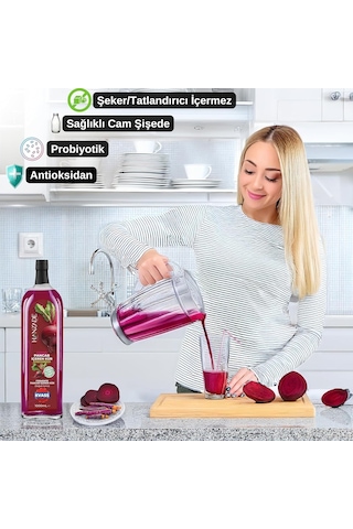Hanzade Bitkisel Pancar Kvass Fermente Kırmızı Pancar İçeren Kür 1 Litre X 2 Adet Cam Şişe