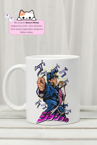 Jojo's Bizarre Adventure Anime Tasarım Baskılı Porselen Kupa Bardak Beyaz