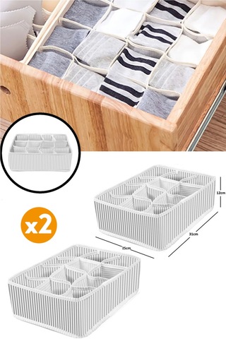 Esti 2 Adet - 12 Bölmeli Organizer Çekmece Içi Düzenleyici Gri-beyaz