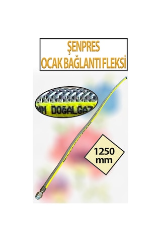Doğalgaz, Ocak Bağlantı Fleksi 1250 Mm 1,25 Metre Uzunluğunda 1/2 Lik Şenpress