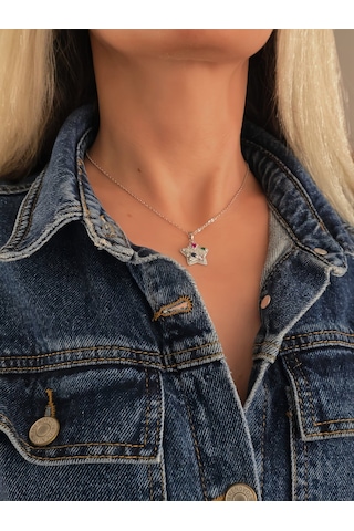 Eva Takı Store Yıldız Model Renkli Zirkon Taşlı Silver Renk Kolye Silver