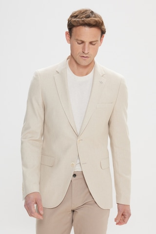 AC&Co / Altınyıldız Classics Erkek Bej Pamuklu Slim Fit Dar Kesim Mono Yaka Kapak Cepli Desenli Esnek Ceket Bej