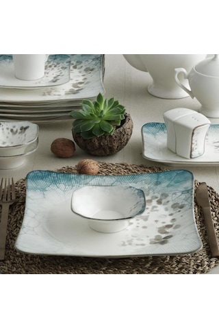 Güral Porselen Spinoza Reaktif 6 Kişilik Kahvaltı Takımı 30 Parça 1341 Beyaz - Mavi