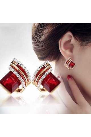 Mavi Kırmızı Zirkonyumlu, Yeşil, Siyah Küpeli, Nişan Küpeli, Düğün, Yıldönümü Hediyesi, Parti, Takı İle Şık Kadın Sandıklar Mavi