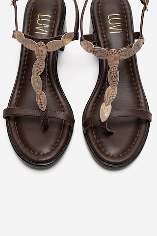 Luvishoes Serona Kahverengi Hakiki Deri Tokalı Kadın Kalın Topuklu Sandalet