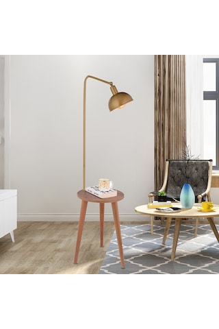Magic Eskitme Başlıklı Ahşap Sehpalı Modern Ayaklı Abajur Lamba Ahşap Lambader