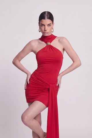 Holly Lolly Halter Yaka Aksesuarlı Mini Lilian Elbise Kırmızı