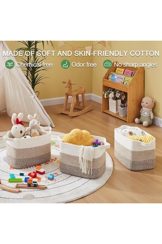 3 Parçalı Pamuklu Halat Depolama Sepeti Çok Renkli