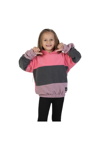 Erdem Kıds Kız Çocuk Sweatshirt-kazak Kapüşonlu Beli Lastikli Çok Renkli Kışlık Polar Sweat Pembe-antrasit-lila Pembe-antrasit-lila