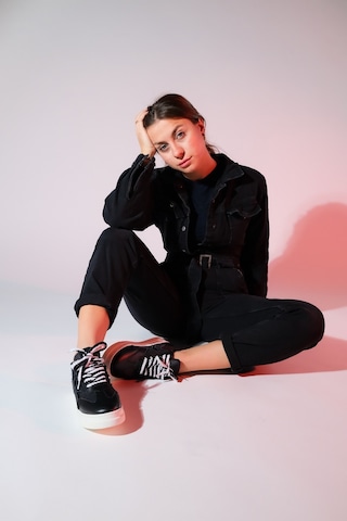 Luvishoes Sande Siyah Denim Detaylı Kadın Spor Sneakers Siyah