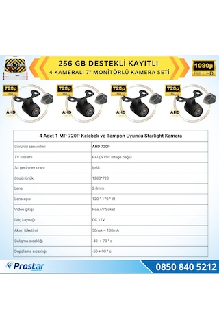 Kayıtlı Ahd Okul Servisler İçin 4 Kameralı 7 İnç Monitörlü 720p