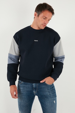 Buratti Pamuklu Relaxed Fit Bisiklet Yaka Şardonlu Renk Bloklu Erkek Sweat 5905298T Koyu Lacivert