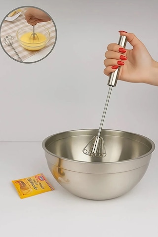 Pratik Paslanmaz Çelik Basmalı Otomatik Çırpıcı Metal Çırpıcı 1 Adet Uzunluk 30cm Renkli