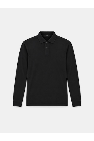 Xint Siyah Lüks Merserize Dokulu Regular Fit Uzun Kollu Tişört 502282