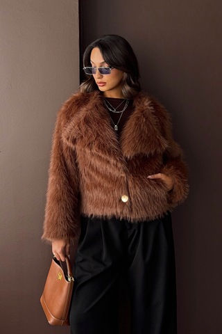 Verymoda Tavşan Tüyü Dügmeli Kaban F1970 Açık Kahve