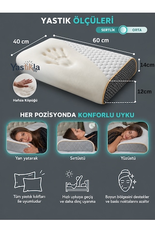 Büyük Boy Ortopedik Visco Yastık Boyun Ve Omurga Destekli Çift Taraflı 60x40x12-14 Cm Beyaz - Antrasit