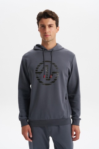 Ar-ma Erkek Slim Fit Örme Interlok Kapüşonlu Kanguru Cepli Sweatshirt Yazı Baskılı %80 Pamuk %14 Polyester %6 Elastane K30254685302 Gri-g3 Gri