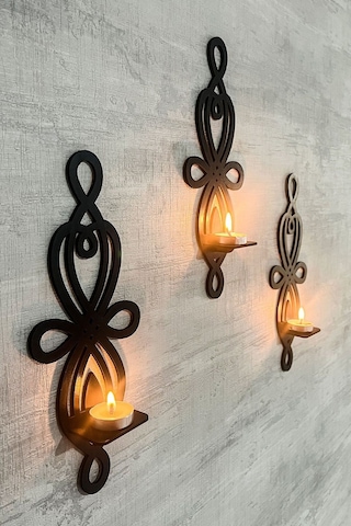 Dekoratif Şık Duvar Rafı 3 Lü Set 30 Cm Duvar Mumluğu Siyah