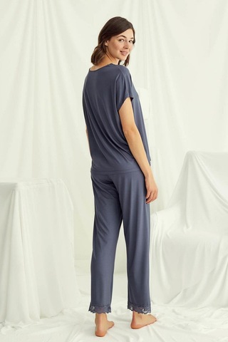 Monamise 18484 Kadın V Yaka Kısa Kollu Pijama Takımı-lacivert Lacivert