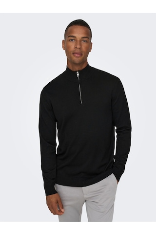 Only & Sons Onswyler Lıfe Reg 14 Half Zıp Knıt Noos Erkek Black Kazak - 22021264 Siyah