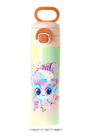Kaukko Kids 520 Ml Dondurma Desenli Pembe Kız Çocuk Çelik Termos Matara Çift İçim Kilitli Kapak - L5286 Pembe - Sarı
