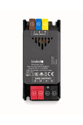 İnoled 1202 - 5a 60w 12v Led Güç Kaynağı Kısa Devre Korumalı Adaptör Şerit Led Trafo 220v Ac 12v Dc Dönüştürücü Yüksek Verimli, Güvenli, Uzun Ömürlü Led Trafo 5 A
