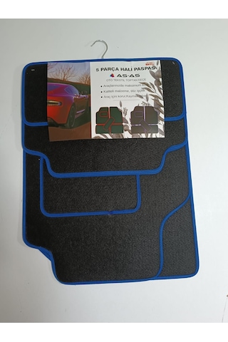 Üniversal Oto Halı Keçe Malzeme Paspas 5 Parça Kaymaz Mavi Kenar