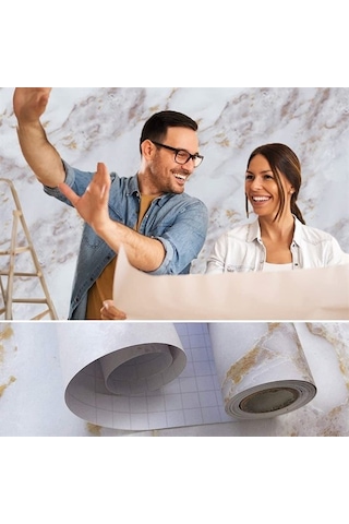River World Sarı Renkte 5 Metre 60 Cm Ebatında Su Geçirmez Yapışkanlı Mermer Deseni Olan Masa Tezgah Mutfak Folyo Sticker