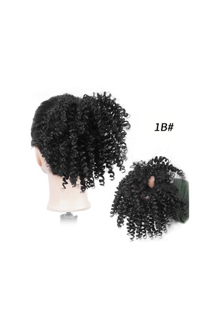 Siyah İnsanlar Postiş Saç Topuz At Kuyruğu Küçük Kıvırcık Saç Bandı Isıya Dayanıklı Sentetik Elyaf Peruk