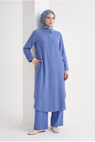 Armine Trend Gizli Patlı Düğmeli Uzun Tunik Pantolonlu İkili Takım İndigo 26yt6137