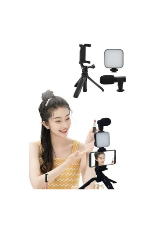Tripod - 410 - Telefon Tutucu Kumandalı Mikrofon Led Işık Vlog - Csmo-tex - Video Kayıt Çok Renkli