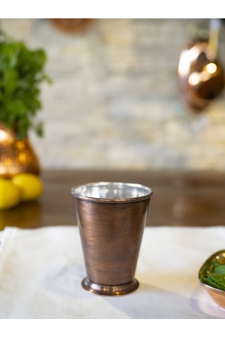 Bakır Bardak Kısa Şerbet Model Oksit Renk Kahverengi