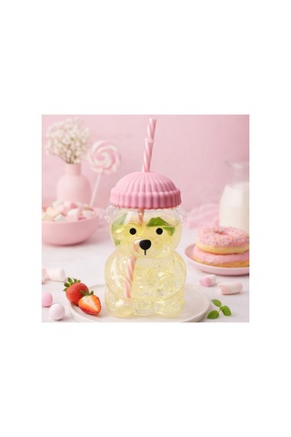 Bearista Ayıcık Pipetli Borosilikat Bardak 580 Ml Pembe Kız Çocuk & Yetişkin Pembe