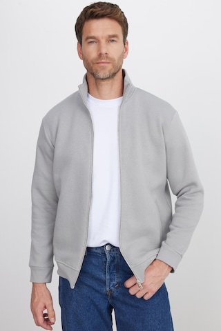 Tudors Unisex Relax Fit Rahat Kesim Pamuklu 3 İplik İçi Polarlı Fermuarlı Cepli Gri Sweatshirt Hırka-41680 Gri