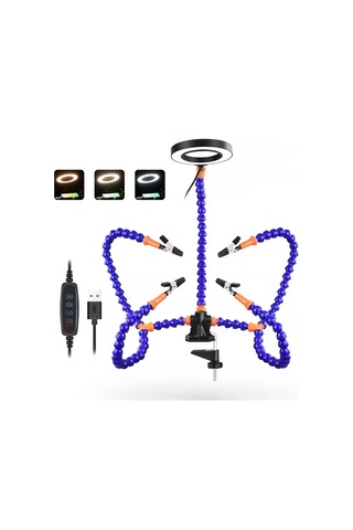 Xurunkeji Lehimleme Üçüncü El Aleti Yardımcı Eller Usb Şarj Edilebilir El Feneri 3x Büyüteç Lehimleme İstasyonu Kaynak Onarım Aleti B