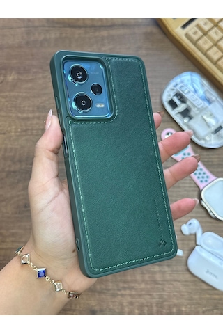 Samsung Galaxy Note 20 Ultra Uyumlu Premium Deri Dokulu Darbelere Dayanıklı Nazal Silikon Kılıf Haki