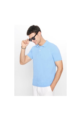 Tudors Erkek Slim Fit Dar Kesim Pamuklu Yumuşak Dokulu Serin Tutan Kumaş Düz Pike Mavi Polo Yaka Tişört-31626 Mavi