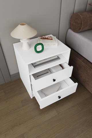 Modern 2 Çekmeceli Komodin Şifonyer %100 Mdf Çok Amaçlı Organizer Kmd04 Beyaz