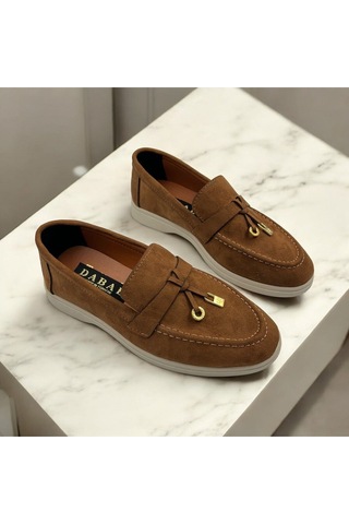 Dabab Shoes Lupy Kadın Süet Düz Taban Rahat Günlük Casual Babet Ayakkabı Kahverengi