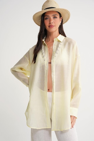 4667 Kadın İnce Oversize Modal Gömlek Sarı Sarı