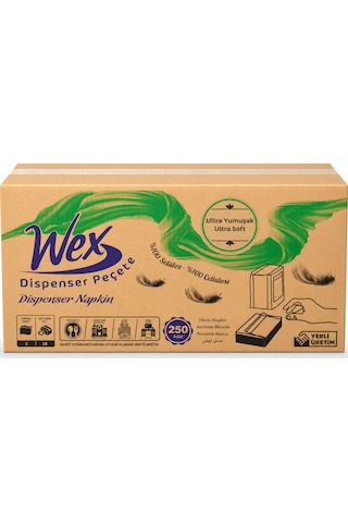 Wex Dispenser Peçete Çift Katlı %100 Selüloz 250 Yaprak X 18 Paket Masaüstü Dispenser Uyumlu