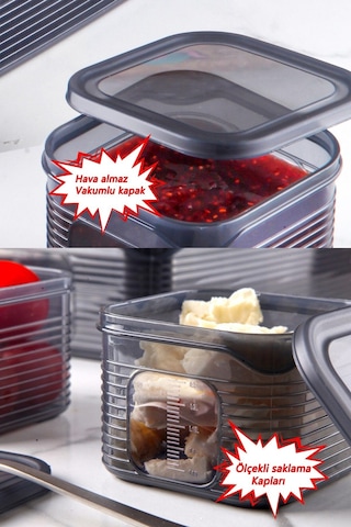 Kitchen Life 7 Parça Vakum Kapaklı Sızdırmaz Hava Almaz Kahvaltılık Seti Siyah