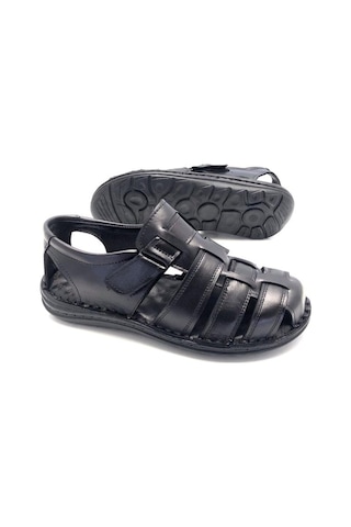 Deritarz Hakiki Deri Masajlı Ortopedik Hafif Erkek Sandale Siyah