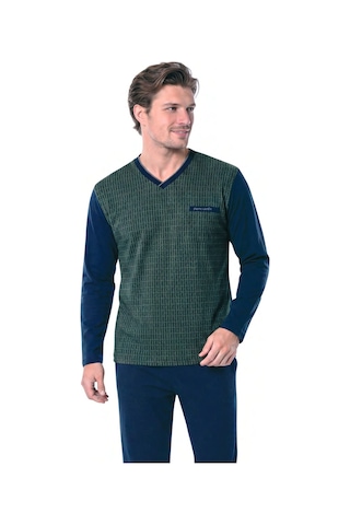 Pierre Cardin 6143 Erkek Uzun Kollu V Yaka Jakarlı Pijama Takımı-haki