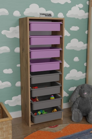 8 Sepetli Çok Amaçlı Oyuncak Dolabı - Atlantik Çam-pembe&gri
