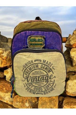 Kaliteli Vintage Disayn Sırt Gezi Çantası New Patchwork 5017 Mor - Sarı